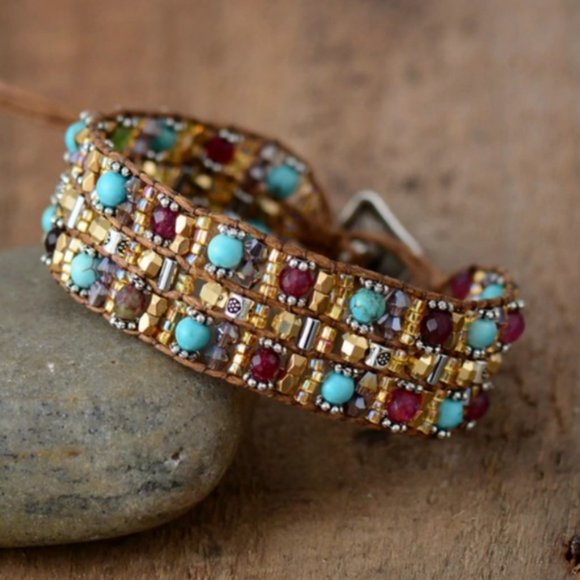 Semi Precious Stone Beaded Cuff Bracelet - Picture 3 of 6